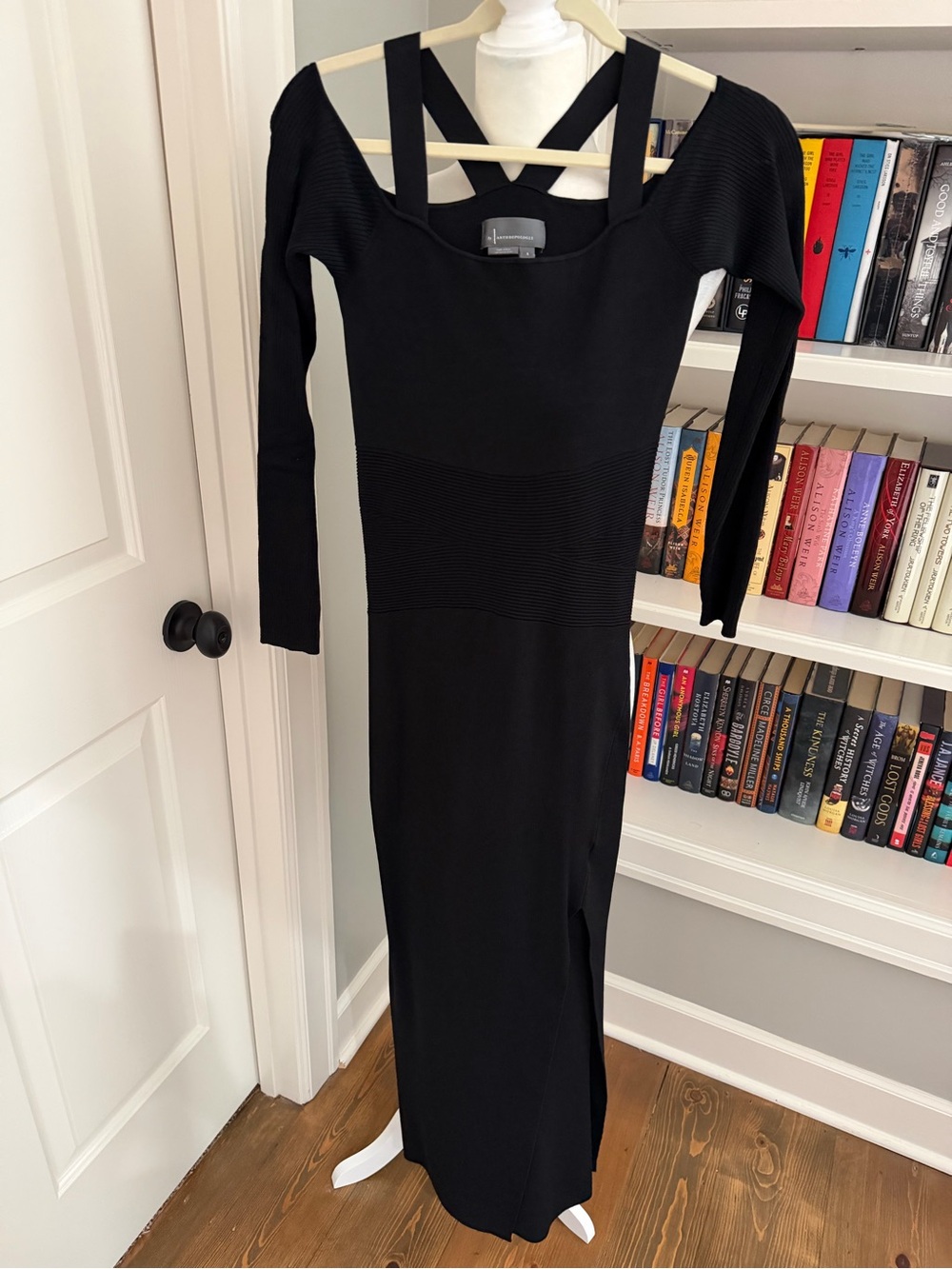 Anthropologie Black Strappy Long Sleeve Maxi Dress